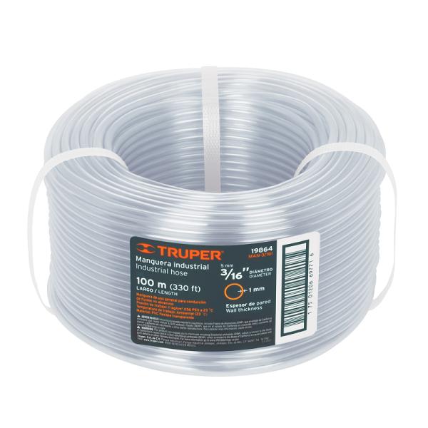Manguera Industrial de PVC Transparente 3/16" en Rollo de 100 m, Truper