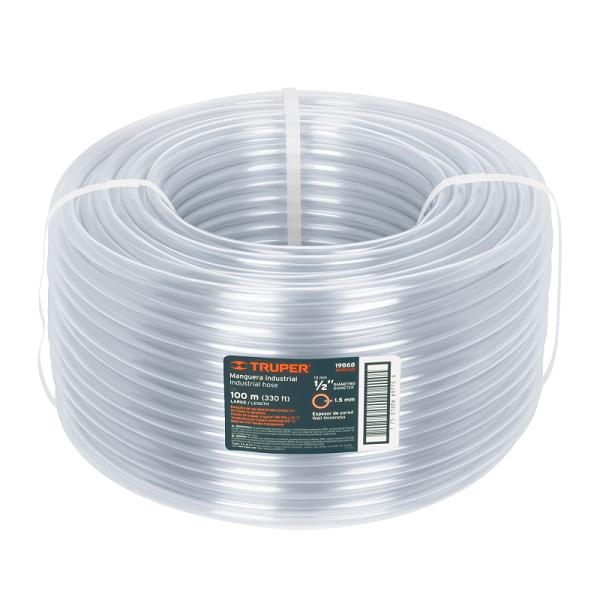 Manguera Industrial de PVC Transparente de 1/2" (Rollo de 100 m) - Truper
