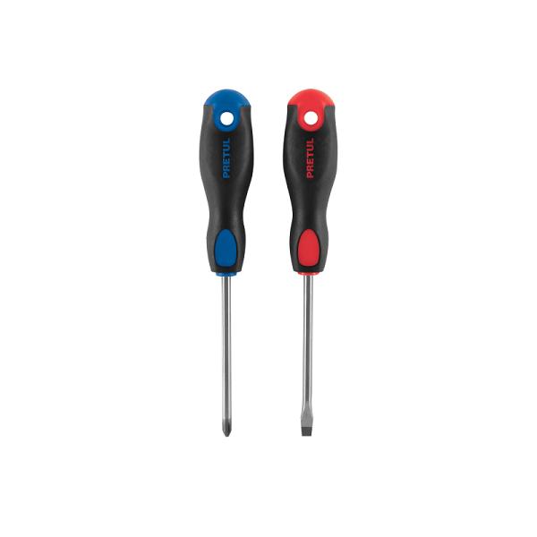 Dúo de Desarmadores Pretul 1/4" x 4" con Mango Comfort Grip