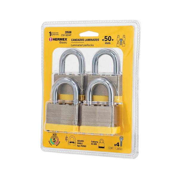 Juego de 4 Candados de Acero Laminado Hermex Basic, 50 mm
