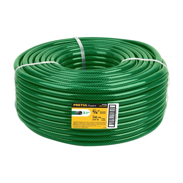 Manguera de Riego Reforzada Pretul 5/8" de 3 Capas, Rollo de 100 m