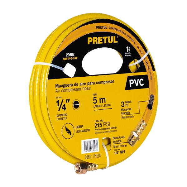 Manguera de PVC para Compresor Pretul, 5 m x 1/4 Pulgadas