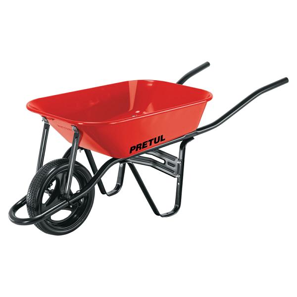Carretilla Tubular Pretul Roja Angosta de 3.5 ft³ con Llanta Imponchable