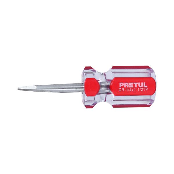 Desarmador Plano Corto Pretul de 1/4 x 1-1/2 Pulgadas con Mango de PVC