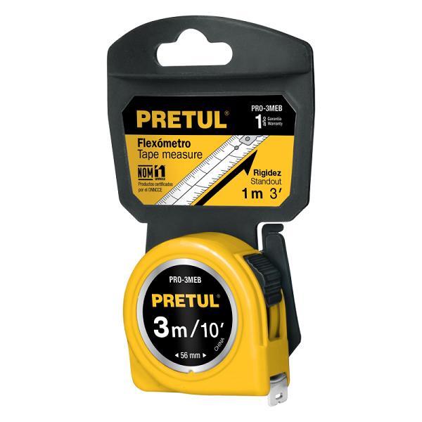 Flexómetro Amarillo de 3 m con Cinta de 13 mm, Pretul