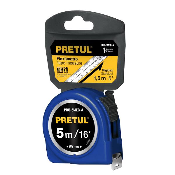 Flexómetro Pretul Azul de 5 Metros con Cinta de 19 mm