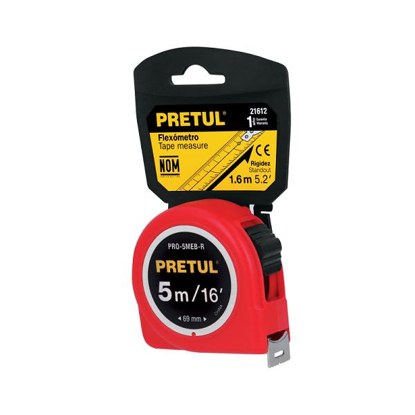 Flexómetro Rojo Pretul de 5 Metros con Cinta de 19 mm
