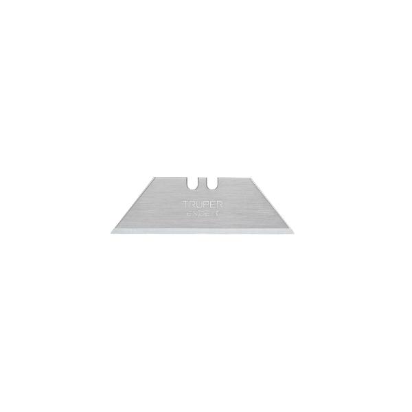Cuchilla trapezoidal de acero plateado Truper Expert con muescas superiores para dispensador NV-7X y NM-6.