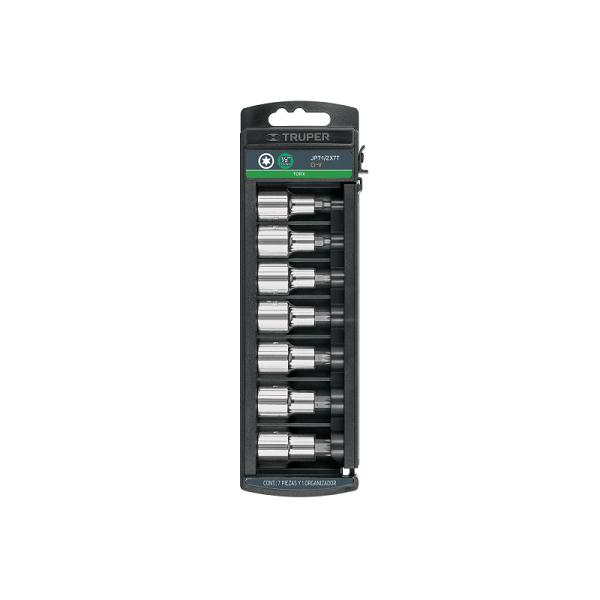 Juego de 7 dados cuadro 1/2' punta torx, TRUPER