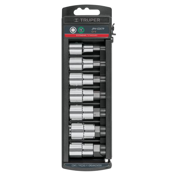Juego de 7 dados cuadro 1/2' punta hexagonal std, TRUPER