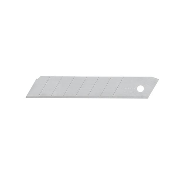 Cuchilla de acero SK4 de 18 mm Truper plateada con segmentos desprendibles para repuesto de cutter profesional.