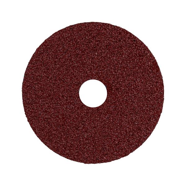 Disco de lija 4-1/2 Truper grano 24, circular marrón rojizo con respaldo de fibra y orificio central.