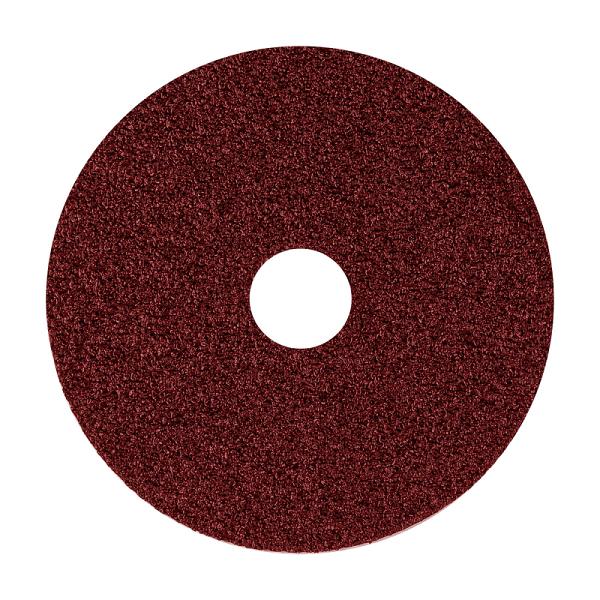 Disco de lija circular Truper 4-1/2", grano 36, color marrón rojizo con textura rugosa y respaldo de fibra.