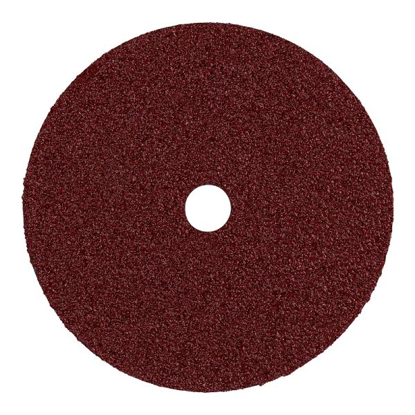 Disco de lija Truper de 7 pulgadas, grano 24 grueso, color marrón rojizo, respaldo de fibra y orificio central.