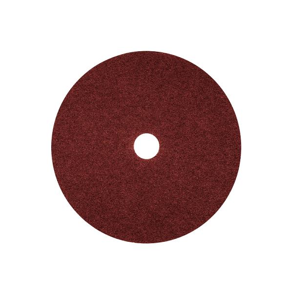 Disco de lija circular de 7' TRUPER, grano 50, color marrón rojizo con respaldo de fibra y orificio central.