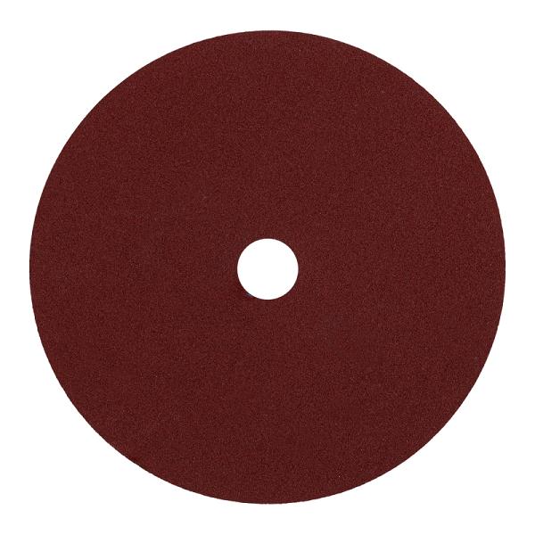 Disco de lija de 7" Truper grano 120, color marrón rojizo, forma circular con respaldo de fibra y agujero central.