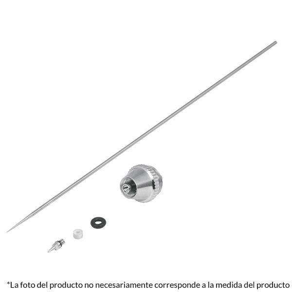 Kit de 5 accesorios para aerógrafo AERO-30 Truper: aguja de acero, boquilla plateada y sellos de goma.