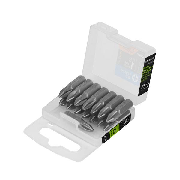 Estuche Truper Expert con 15 puntas de cruz PH2 de 1 pulgada, acero S2 gris en caja organizadora de plástico transparente.