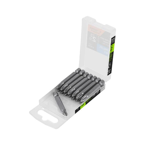 Estuche con 15 puntas de cruz PH2 Truper Expert de 2 pulgadas, acero S2 gris con zanco hexagonal para atornillador.