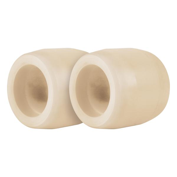 Rodillos de nylon crema para patín traspaleta Truper PAT-3NY de 3 toneladas, repuesto cilíndrico resistente.