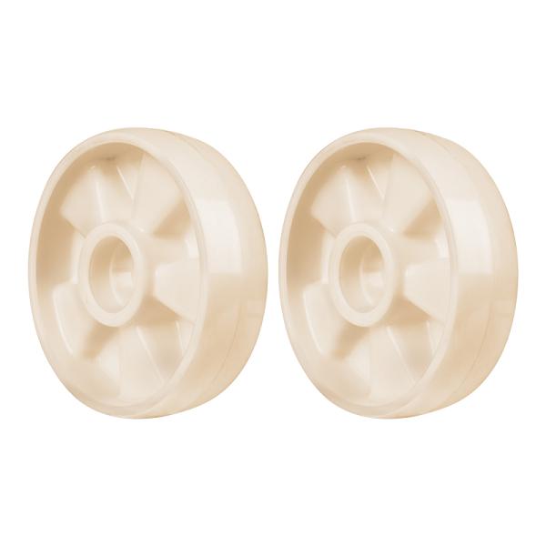 Par de ruedas de nylon color crema para patín traspaleta de 3 toneladas PAT-3NY Truper.